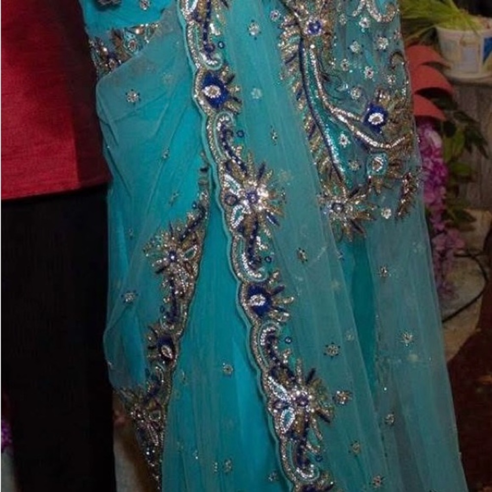 Ornate Blue and Silver Embroidered Saree